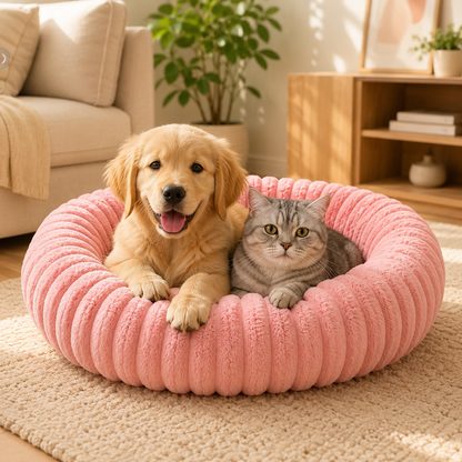 Cama Redonda Afelpada para Perros y Gatos
